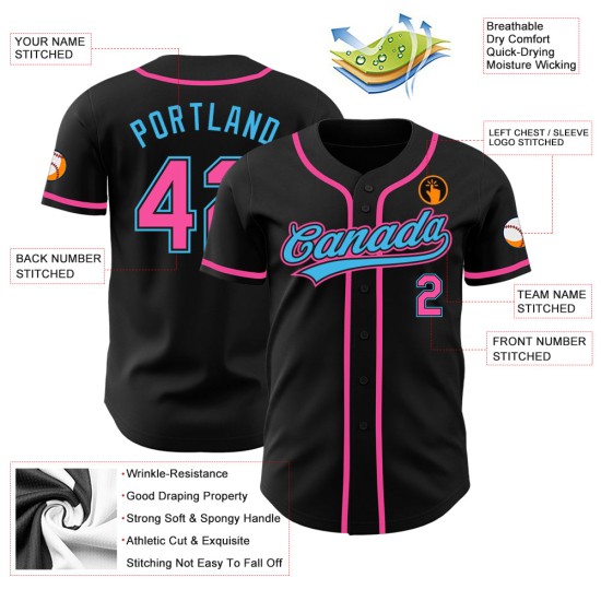 Pink-Sky Authentic Schwarz Blau Baseball Custom Jersey Pink-Sky Authentic Schwarz Blau Baseball Custom Jersey