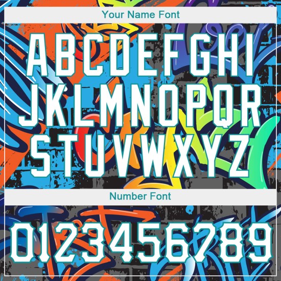 Graffiti Geometrische 3D Custom Weiß-Blaugrün Muster Authentische Baseball Jersey Graffiti Geometrische 3D Custom Weiß-Blaugrün Muster Authentische Baseball Jersey