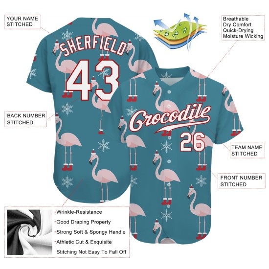 Jersey Custom 3D Baseball Weiß-Rot Authentic Teal Weihnachten Jersey Custom 3D Baseball Weiß-Rot Authentic Teal Weihnachten