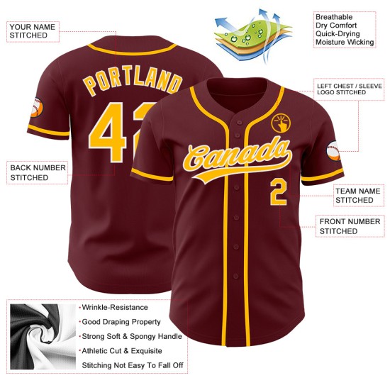 Gold-Weiß Burgund Baseball Custom Jersey Authentic Gold-Weiß Burgund Baseball Custom Jersey Authentic