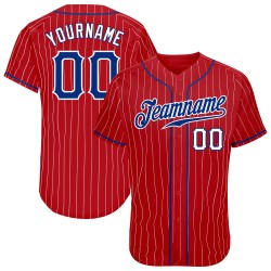 Authentisches Royal-White Pinstripe Baseball Custom Weiß Jersey Rot