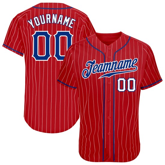 Authentisches Royal-White Pinstripe Baseball Custom Weiß Jersey Rot Authentisches Royal-White Pinstripe Baseball Custom Weiß Jersey Rot