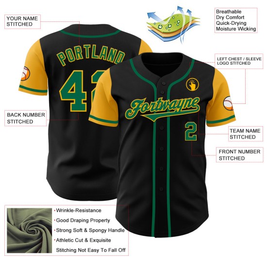 Tone Kelly Two Grün-Gold Schwarz Authentic Custom Jersey Baseball Tone Kelly Two Grün-Gold Schwarz Authentic Custom Jersey Baseball