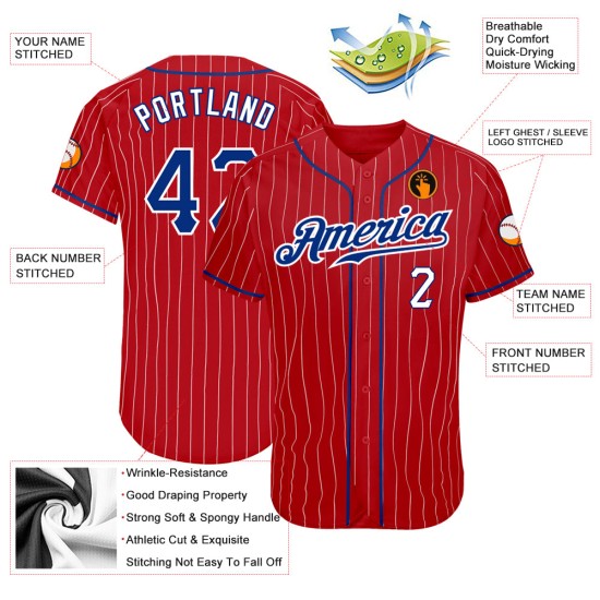 Authentisches Royal-White Pinstripe Baseball Custom Weiß Jersey Rot Authentisches Royal-White Pinstripe Baseball Custom Weiß Jersey Rot