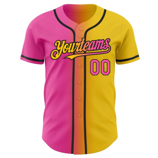 Mode Authentische Jersey Custom Gelb Rosa-Schwarz Gradienten Baseball Mode Authentische Jersey Custom Gelb Rosa-Schwarz Gradienten Baseball