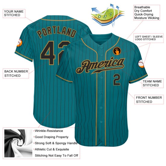 Nadelstreifen Schwarz Teal Jersey Gold Baseball Authentic Schwarz-Old Custom Nadelstreifen Schwarz Teal Jersey Gold Baseball Authentic Schwarz-Old Custom