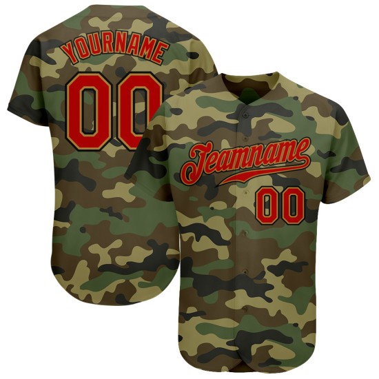Benutzerdefiniertes Red-Old Baseball Service Authentic Jersey zum Gruß Gold Camo Benutzerdefiniertes Red-Old Baseball Service Authentic Jersey zum Gruß Gold Camo