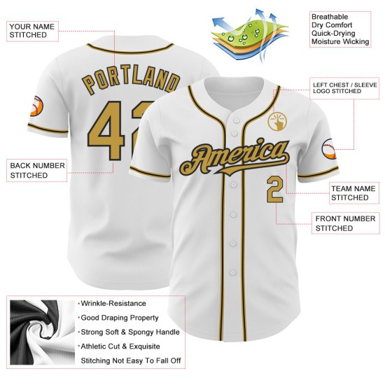 Altes Gold-Schwarzes Baseballtrikot Authentic White Custom