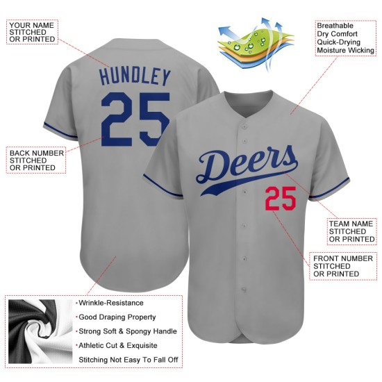 Custom Gray Authentic Baseball Trikot Royal-Rot Custom Gray Authentic Baseball Trikot Royal-Rot