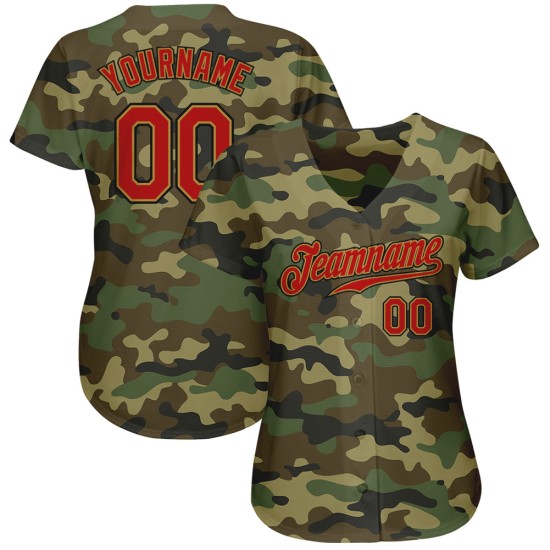 Benutzerdefiniertes Red-Old Baseball Service Authentic Jersey zum Gruß Gold Camo Benutzerdefiniertes Red-Old Baseball Service Authentic Jersey zum Gruß Gold Camo