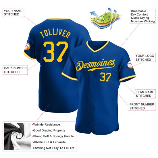 Benutzerdefiniertes gold-weißes Royal Authentic Jersey Baseball Benutzerdefiniertes gold-weißes Royal Authentic Jersey Baseball