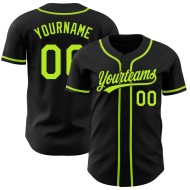 Authentisches schwarzes Baseball-Trikot, individuell gestaltet, Neongrün