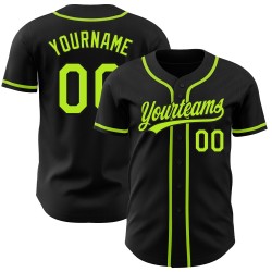 Authentisches schwarzes Baseball-Trikot, individuell gestaltet, Neongrün