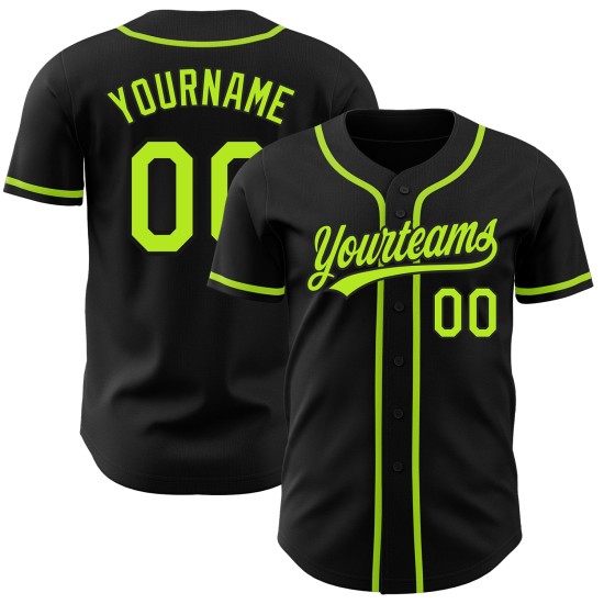 Authentisches schwarzes Baseball-Trikot, individuell gestaltet, Neongrün Authentisches schwarzes Baseball-Trikot, individuell gestaltet, Neongrün