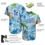Weiß und Strand Bäume authentische königliche Muster Blumen benutzerdefinierte 3D Baseball Design Jersey Hawaii Palm Weiß und Strand Bäume authentische königliche Muster Blumen benutzerdefinierte 3D Baseball Design Jersey Hawaii Palm