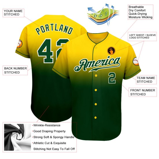 Fade Grün-Weiß Custom Authentic Jersey Gelb Baseball Mode Fade Grün-Weiß Custom Authentic Jersey Gelb Baseball Mode