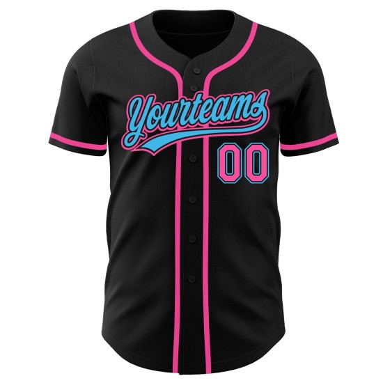 Pink-Sky Authentic Schwarz Blau Baseball Custom Jersey Pink-Sky Authentic Schwarz Blau Baseball Custom Jersey