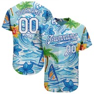 Weiß und Strand Bäume authentische königliche Muster Blumen benutzerdefinierte 3D Baseball Design Jersey Hawaii Palm