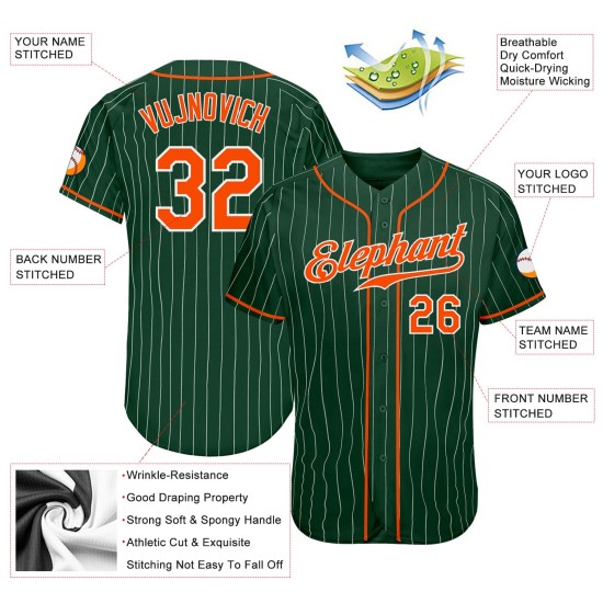 Nadelstreifentrikot Custom Weiß Authentic Baseball Grün Orange-Weiß Nadelstreifentrikot Custom Weiß Authentic Baseball Grün Orange-Weiß