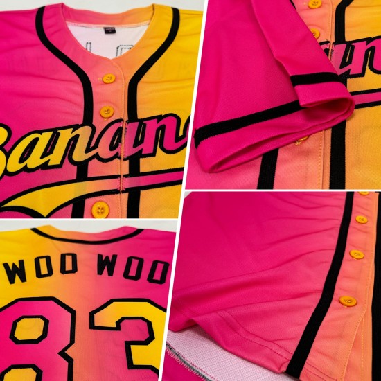 Mode Authentische Jersey Custom Gelb Rosa-Schwarz Gradienten Baseball Mode Authentische Jersey Custom Gelb Rosa-Schwarz Gradienten Baseball