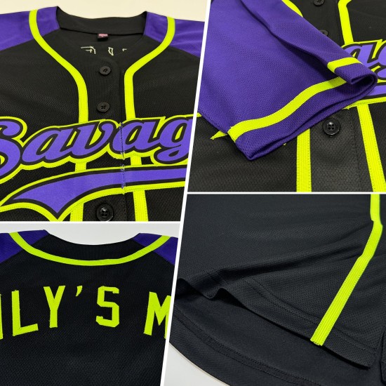 Jersey Authentic Raglan Lila-Neon Ärmel Grün Custom Baseball Schwarz Jersey Authentic Raglan Lila-Neon Ärmel Grün Custom Baseball Schwarz