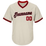 Baseball Custom Rib-Strick Authentic Creme Shirt Jersey Throwback Rot-Schwarz Baseball Custom Rib-Strick Authentic Creme Shirt Jersey Throwback Rot-Schwarz