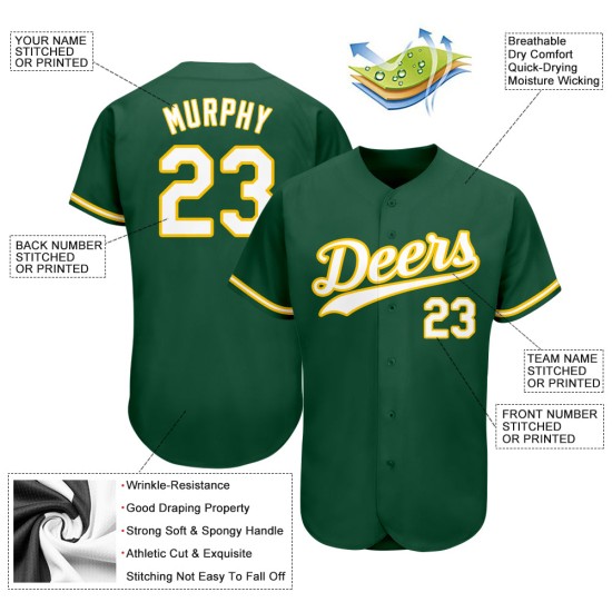 Kelly Jersey Weiß-Gold Baseball Custom Grün Authentic Kelly Jersey Weiß-Gold Baseball Custom Grün Authentic