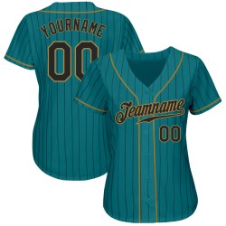 Nadelstreifen Schwarz Teal Jersey Gold Baseball Authentic Schwarz-Old Custom