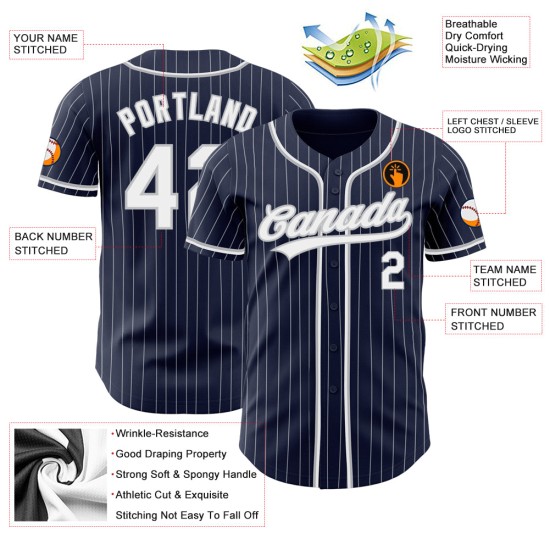 Jersey Navy Weiß-Grau Nadelstreifen Authentic Baseball Custom Weiß Jersey Navy Weiß-Grau Nadelstreifen Authentic Baseball Custom Weiß