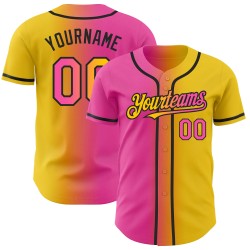 Mode Authentische Jersey Custom Gelb Rosa-Schwarz Gradienten Baseball