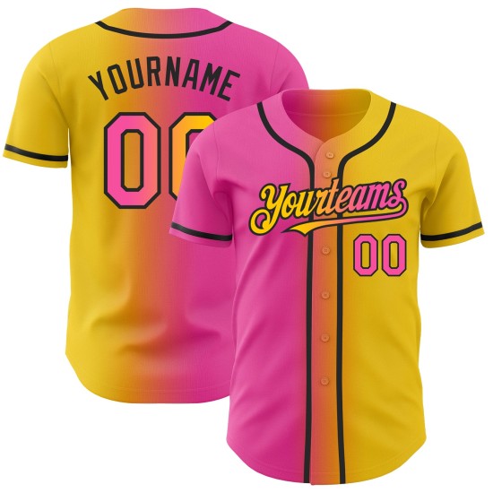 Mode Authentische Jersey Custom Gelb Rosa-Schwarz Gradienten Baseball Mode Authentische Jersey Custom Gelb Rosa-Schwarz Gradienten Baseball