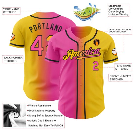 Mode Authentische Jersey Custom Gelb Rosa-Schwarz Gradienten Baseball Mode Authentische Jersey Custom Gelb Rosa-Schwarz Gradienten Baseball