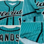 Weißes authentisches Jersey, schwarzer Nadelstreifen, Aqua, benutzerdefinierter Baseball Weißes authentisches Jersey, schwarzer Nadelstreifen, Aqua, benutzerdefinierter Baseball