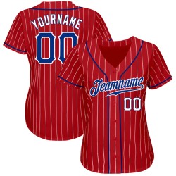 Authentisches Royal-White Pinstripe Baseball Custom Weiß Jersey Rot