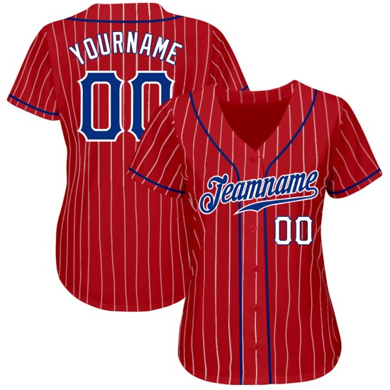 Authentisches Royal-White Pinstripe Baseball Custom Weiß Jersey Rot Authentisches Royal-White Pinstripe Baseball Custom Weiß Jersey Rot