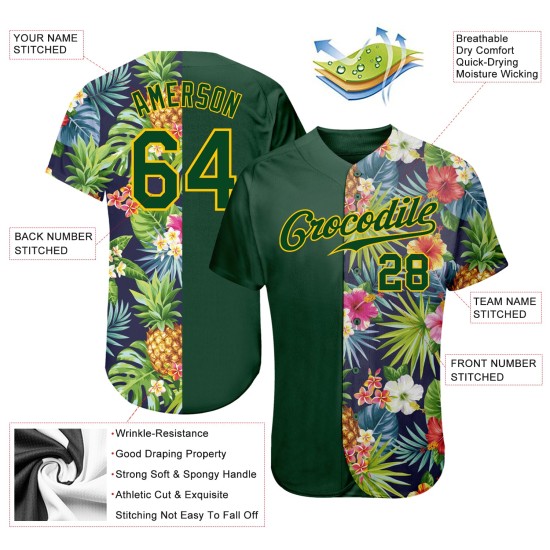 Mit Blumen Ananas Palm Baseball Muster Authentische Jersey Und Muster 3D Tropical Design Custom Blätter Mit Blumen Ananas Palm Baseball Muster Authentische Jersey Und Muster 3D Tropical Design Custom Blätter
