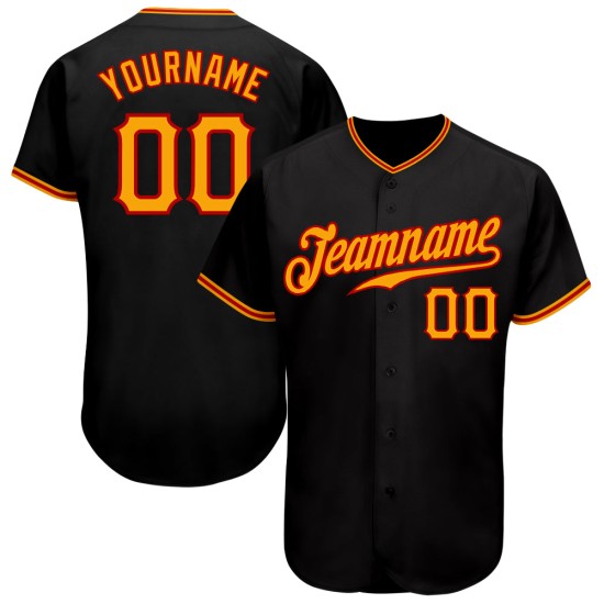 Authentisches gold-rotes Baseballtrikot in Schwarz Authentisches gold-rotes Baseballtrikot in Schwarz
