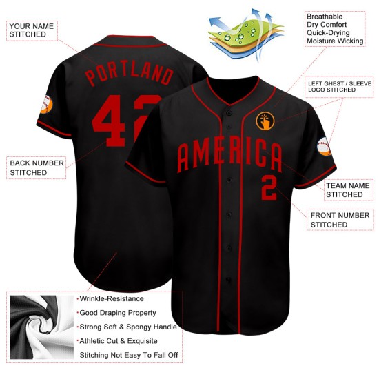 Jersey Custom Schwarz Baseball Authentic Rot Jersey Custom Schwarz Baseball Authentic Rot