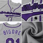 Benutzerdefinierte Lila-Schwarz Authentic Jersey Grau Baseball Benutzerdefinierte Lila-Schwarz Authentic Jersey Grau Baseball