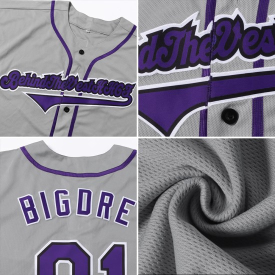 Benutzerdefinierte Lila-Schwarz Authentic Jersey Grau Baseball Benutzerdefinierte Lila-Schwarz Authentic Jersey Grau Baseball