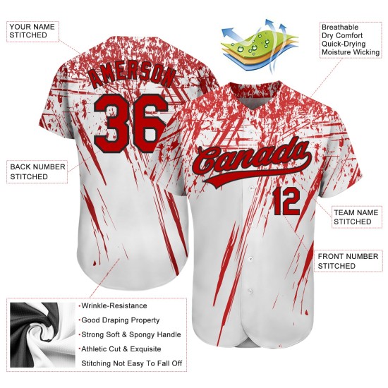 Weiß Design Rot-Schwarz Muster Benutzerdefinierte 3D Authentic Jersey Weiß Design Rot-Schwarz Muster Benutzerdefinierte 3D Authentic Jersey