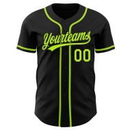 Authentisches schwarzes Baseball-Trikot, individuell gestaltet, Neongrün