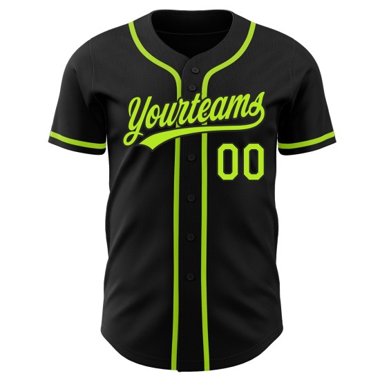 Authentisches schwarzes Baseball-Trikot, individuell gestaltet, Neongrün Authentisches schwarzes Baseball-Trikot, individuell gestaltet, Neongrün