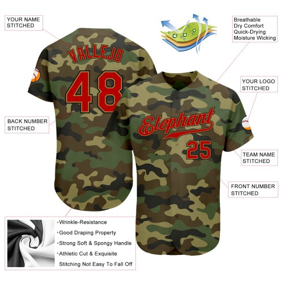 Benutzerdefiniertes Red-Old Baseball Service Authentic Jersey zum Gruß Gold Camo Benutzerdefiniertes Red-Old Baseball Service Authentic Jersey zum Gruß Gold Camo