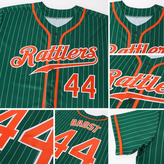 Nadelstreifentrikot Custom Weiß Authentic Baseball Grün Orange-Weiß Nadelstreifentrikot Custom Weiß Authentic Baseball Grün Orange-Weiß