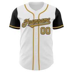 Weißes Baseball-Trikot mit zwei authentischen alten benutzerdefinierten Gold-Schwarz-Tönen