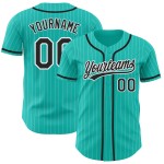 Weißes authentisches Jersey, schwarzer Nadelstreifen, Aqua, benutzerdefinierter Baseball Weißes authentisches Jersey, schwarzer Nadelstreifen, Aqua, benutzerdefinierter Baseball