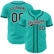 Weißes authentisches Jersey, schwarzer Nadelstreifen, Aqua, benutzerdefinierter Baseball