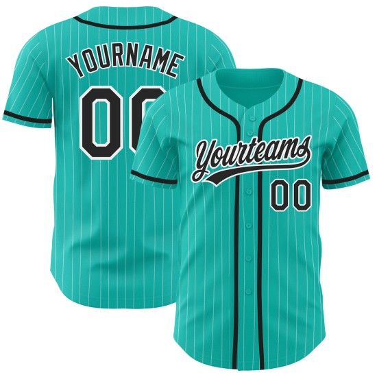 Weißes authentisches Jersey, schwarzer Nadelstreifen, Aqua, benutzerdefinierter Baseball Weißes authentisches Jersey, schwarzer Nadelstreifen, Aqua, benutzerdefinierter Baseball