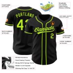 Authentisches schwarzes Baseball-Trikot, individuell gestaltet, Neongrün Authentisches schwarzes Baseball-Trikot, individuell gestaltet, Neongrün